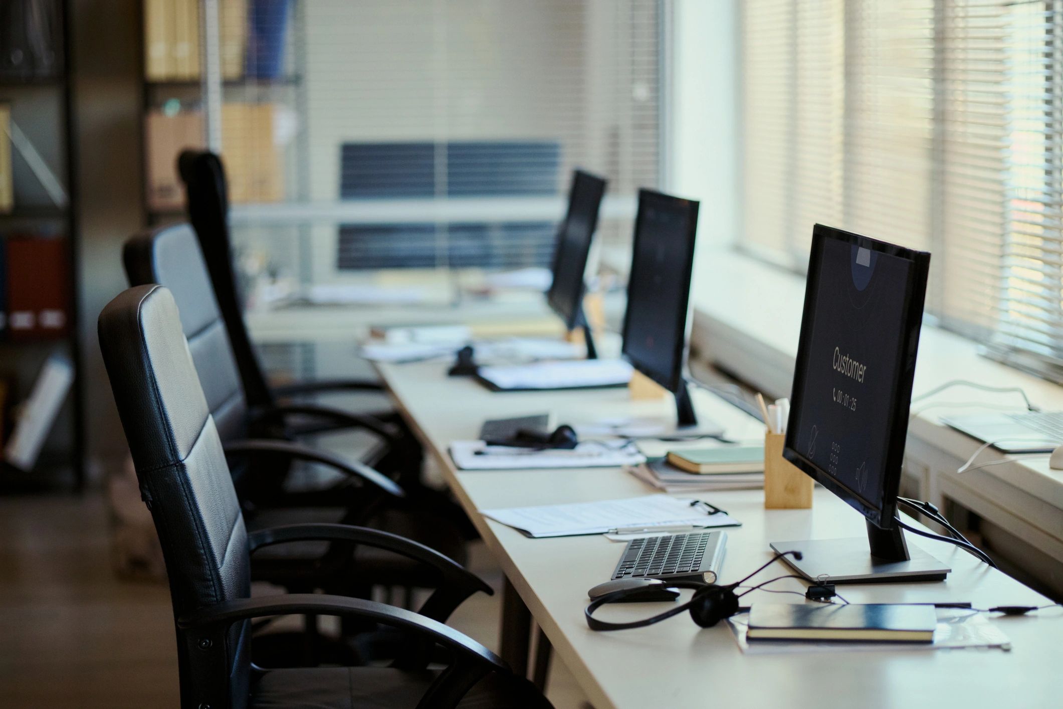 Professional newsroom-style workstation environment